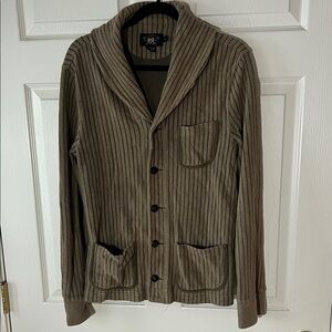 RRL Ralph Lauren Tan/Brown 100% Cotton Striped Knit‎ Cardigan, Sz Medium